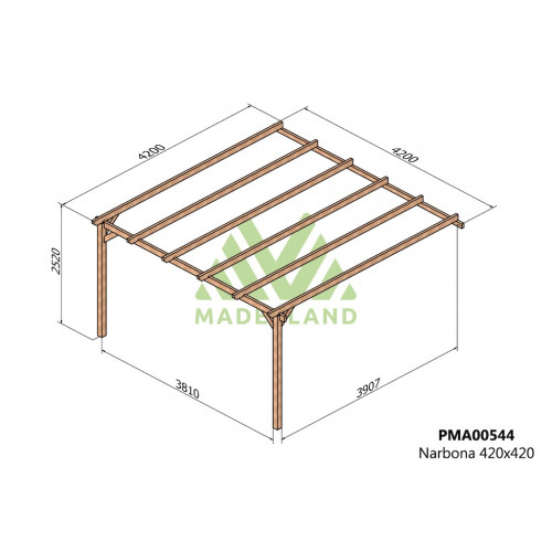 Pergola en bois adossée - modèle NARBONNE - 420 x 420 cm - Maderland