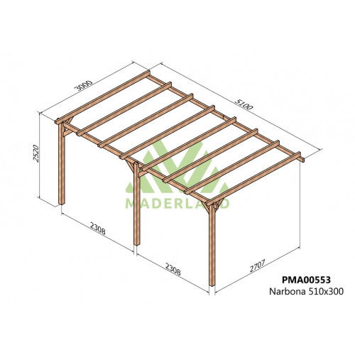 Pergola en bois adossée - modèle NARBONNE - 510 x 300 cm - Maderland