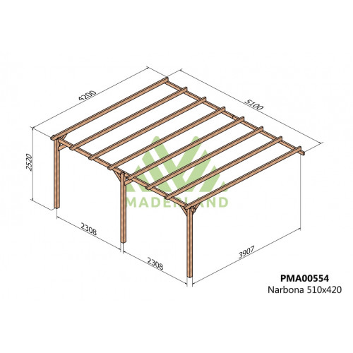 Pergola en bois adossée - modèle NARBONNE - 510 x 420 cm - Maderland