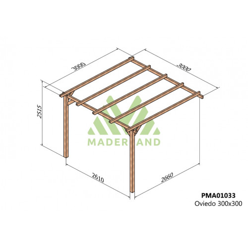 Pergola en bois adossée - modèle OVIEDO - 300 x 300 cm - Maderland