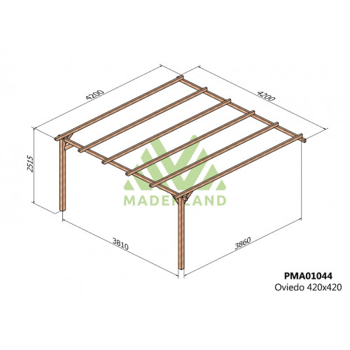 Pergola en bois adossée - modèle OVIEDO - 420 x 420 cm - Maderland