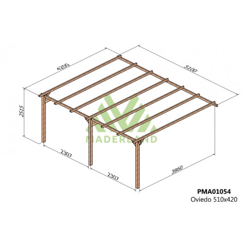 Pergola en bois adossée - modèle OVIEDO - 510 x 420 cm - Maderland