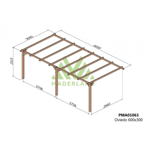 Pergola en bois adossée - modèle OVIEDO - 600 x 300 cm - Maderland