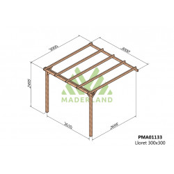 Pergola en bois adossée - modèle LLORET - 300 x 300 cm - Maderland