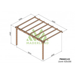 Pergola en bois adossée - modèle LLORET - 420 x 300 cm - Maderland