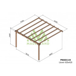 Pergola en bois adossée - modèle LLORET - 420 x 420 cm - Maderland