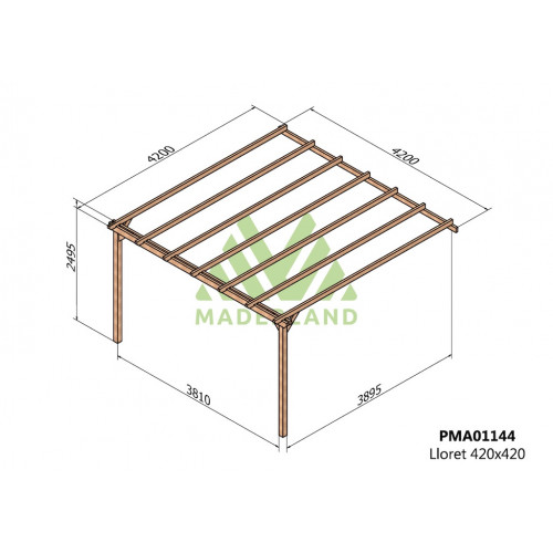 Pergola en bois adossée - modèle LLORET - 420 x 420 cm - Maderland