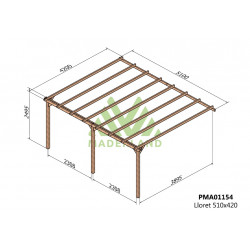 Pergola en bois adossée - modèle LLORET - 510 x 420 cm - Maderland