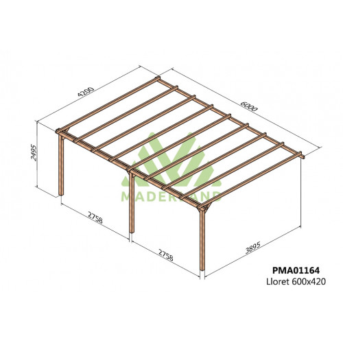 Pergola en bois adossée - modèle LLORET - 600 x 420 cm - Maderland