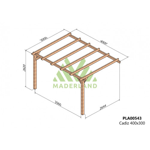 Pergola en bois adossée - modèle CÁDIZ - 400 x 300 cm - Maderland