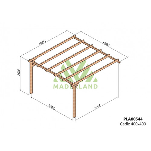 Pergola en bois adossée - modèle CÁDIZ - 400 x 400 cm - Maderland