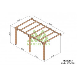 Pergola en bois adossée - modèle CÁDIZ - 500 x 300 cm - Maderland