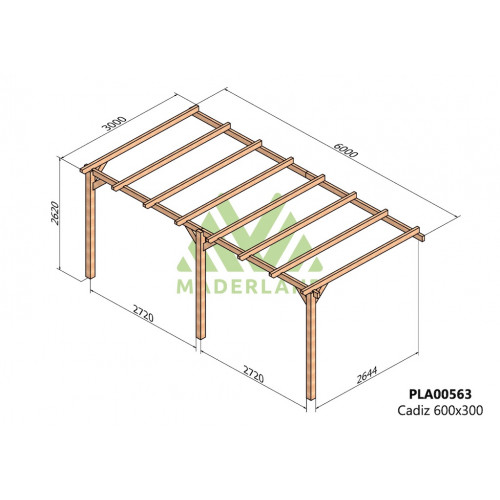 Pergola en bois adossée - modèle CÁDIZ - 600 x 300 cm - Maderland