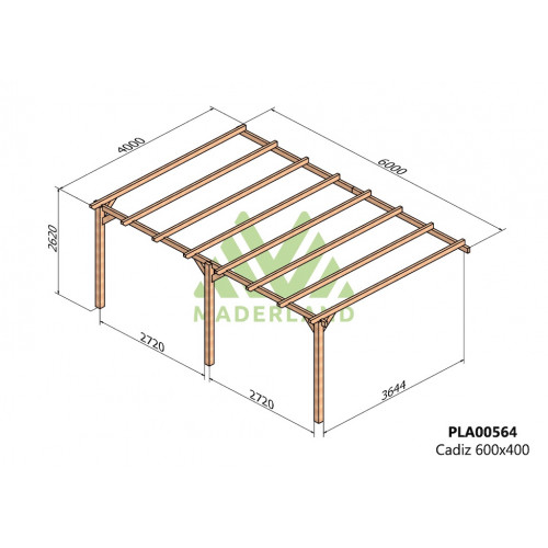 Pergola en bois adossée - modèle CÁDIZ - 600 x 400 cm - Maderland