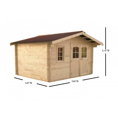 Abri Nancy Double Pente 12,66 m² – Épicéa Massif 42 mm – Plaques Ondulées Bitumées – Sans Plancher - HABRITA