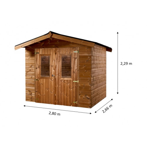 Abri Thiers Double Pente 7,45 m² – Bois Thermochauffé – Plaques Ondulées Bitumées – Sans Plancher - HABRITA