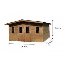 Abri Thermabri Double Pente 15,14 m² – Bois Thermochauffé – Plaques Ondulées Bitumées – Sans Plancher - HABRITA