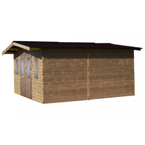 Abri Thermabri Double Pente 24,33 m² – Bois Thermochauffé – Plaques Ondulées Bitumées – Sans Plancher - HABRITA