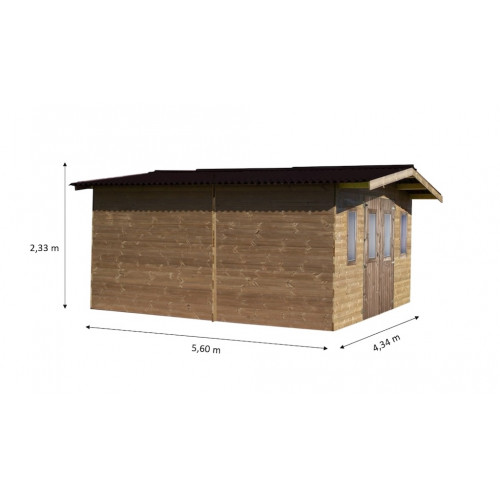 Abri Thermabri Double Pente 24,33 m² – Bois Thermochauffé – Plaques Ondulées Bitumées – Sans Plancher - HABRITA