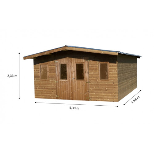 Abri Thermabri Double Pente 19,69 m² – Bois Thermochauffé – Bac Acier – Sans Plancher - HABRITA