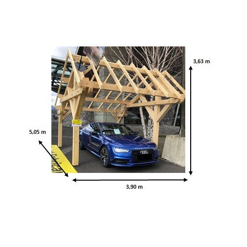 Auvent Asymétrique 19,70 m² – Sapin du Nord Contrecollé – Structure en Bois – Sans Couverture - HABRITA