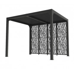 Pergola bioclimatique aluminium - gris anthracite - ventelles latérales mobiles imitation bois - 7,2 m² - HABRITA