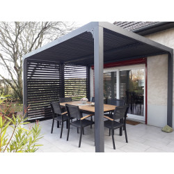 Pergola Bioclimatique Aluminium Gris Anthracite avec Ventelles Latérales Amovibles – 10,80 m² – Lames Orientables Manuelles - HABRITA