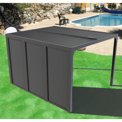 Pergola Bioclimatique Aluminium Gris Anthracite avec Ventelles Latérales Imitation Bois – 10,80 m² – Lames Orientables Manuelles - HABRITA