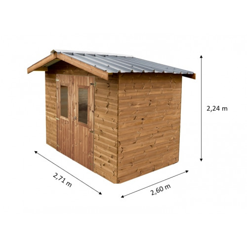 Abri de jardin bois thermochauffé - 7,04 m² - panneaux 19 mm - toiture bac acier - double porte - sans plancher - HABRITA