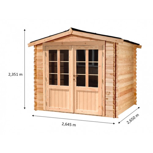 Abri de jardin double pente - Douglas massif - Madriers 28 mm - Bac acier - Sans plancher - HABRITA