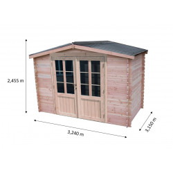 Abri de jardin double pente - Douglas massif - Madriers 28 mm - Bac acier - 7,84 m² - Sans plancher - HABRITA