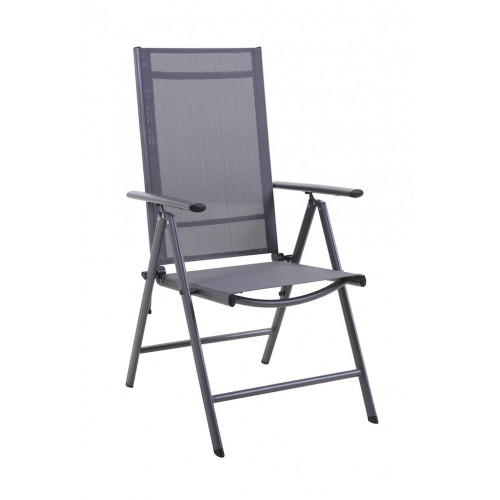 Fauteuil multiposition - AVILA - Aluminium époxy graphite - Toile TPEP grise - Pliant - PROLOISIRS