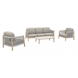 Set 4 pièces - DERIVEUR - Aluminium époxy - Rope Heat - 1 canapé + 2 fauteuils + 1 table basse de marque PROLOISIRS, référence: J8964600