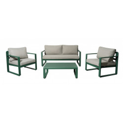 Set 4 pièces - MOJITO II - Aluminium époxy - Amande/Gris - 2 fauteuils + 1 canapé + 1 table basse de marque PROLOISIRS, référence: J8964900