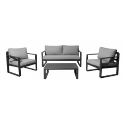 Set 4 pièces - MOJITO II - Aluminium époxy - Graphite/Gris - 2 fauteuils + 1 canapé + 1 table basse de marque PROLOISIRS, référence: J8965000