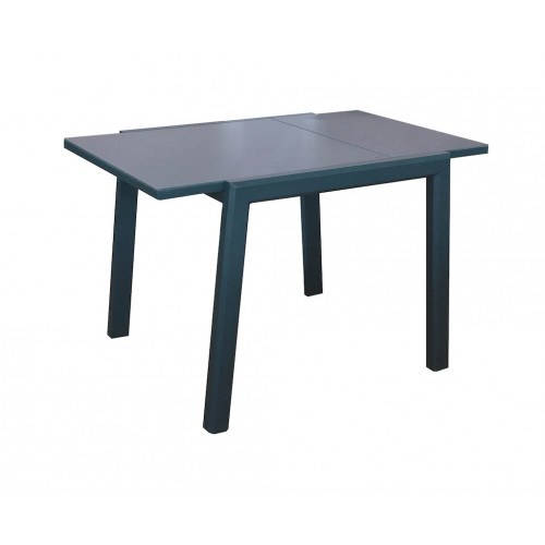 Table extensible - ELISE - Aluminium époxy graphite - Plateau verre trempé gris - 90/170 x 90 cm - PROLOISIRS