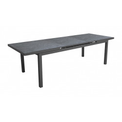 Table extensible - TERAMO - Aluminium époxy graphite - Plateau à lames HPL ardoise 6 mm - 180/240 x 90 cm - PROLOISIRS