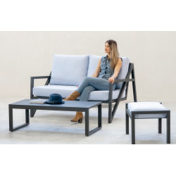 Salon de jardin sofa - Albania-9D – 1 table, 1 canapé, 2 fauteuils - Anthracite gris Mariland - HEVEA