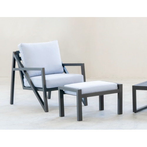 Salon de jardin sofa - Albania-9D – 1 table, 1 canapé, 2 fauteuils - Anthracite gris Mariland - HEVEA