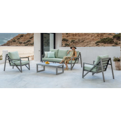 Salon de jardin sofa - Albania-8Dlux – 1 table, 1 canapé, 2 fauteuils - Champagne vert menta - HEVEA