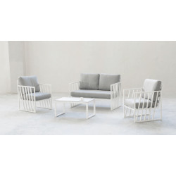 Salon de jardin sofa - Lovenia-7D – 1 table, 1 canapé, 2 fauteuils - Blanc gris Mariland de marque HEVEA, référence: J8977600