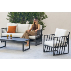 Salon de jardin sofa - Lovenia-8D – 1 table, 1 canapé, 2 fauteuils - Anthracite blanc Anais - HEVEA