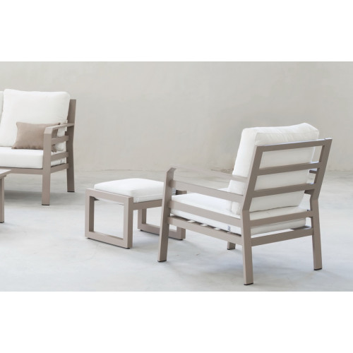 Salon de jardin sofa - Kravi-8 Dralon – 1 table, 1 canapé, 2 fauteuils - Champagne blanc Anais - HEVEA