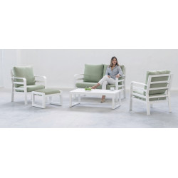 Salon de jardin sofa - Kravi-7 Dlux – 1 table, 1 canapé, 2 fauteuils - Blanc vert menta - HEVEA