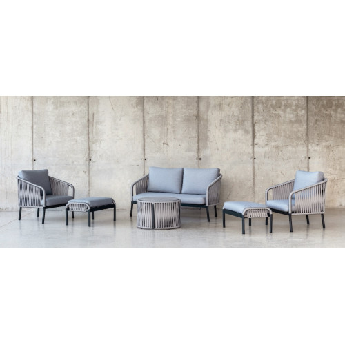 Salon de jardin sofa aluminium et corde - Yina-7 Dralon – 1 table, 1 canapé, 2 fauteuils - Anthracite - HEVEA