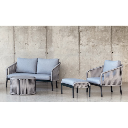 Salon de jardin sofa aluminium et corde - Yina-7 Dralon – 1 table, 1 canapé, 2 fauteuils - Anthracite - HEVEA