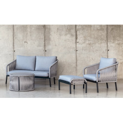 Salon de jardin sofa aluminium et corde - Yina-9 Dralon – 1 table, 1 canapé, 2 fauteuils, 2 repose-pieds - Anthracite - HEVEA