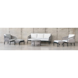 Salon de jardin sofa aluminium et corde - Yina-8 Dralon – 1 table, 1 canapé, 2 fauteuils - Anthracite - HEVEA