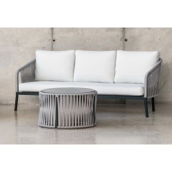 Salon de jardin sofa aluminium et corde - Yina-8 Dralon – 1 table, 1 canapé, 2 fauteuils - Anthracite - HEVEA