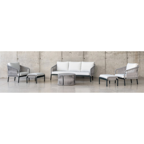 Salon de jardin sofa aluminium et corde - Yina-10 Dralon – 1 table, 1 canapé, 2 fauteuils, 2 repose-pieds - Anthracite - HEVEA